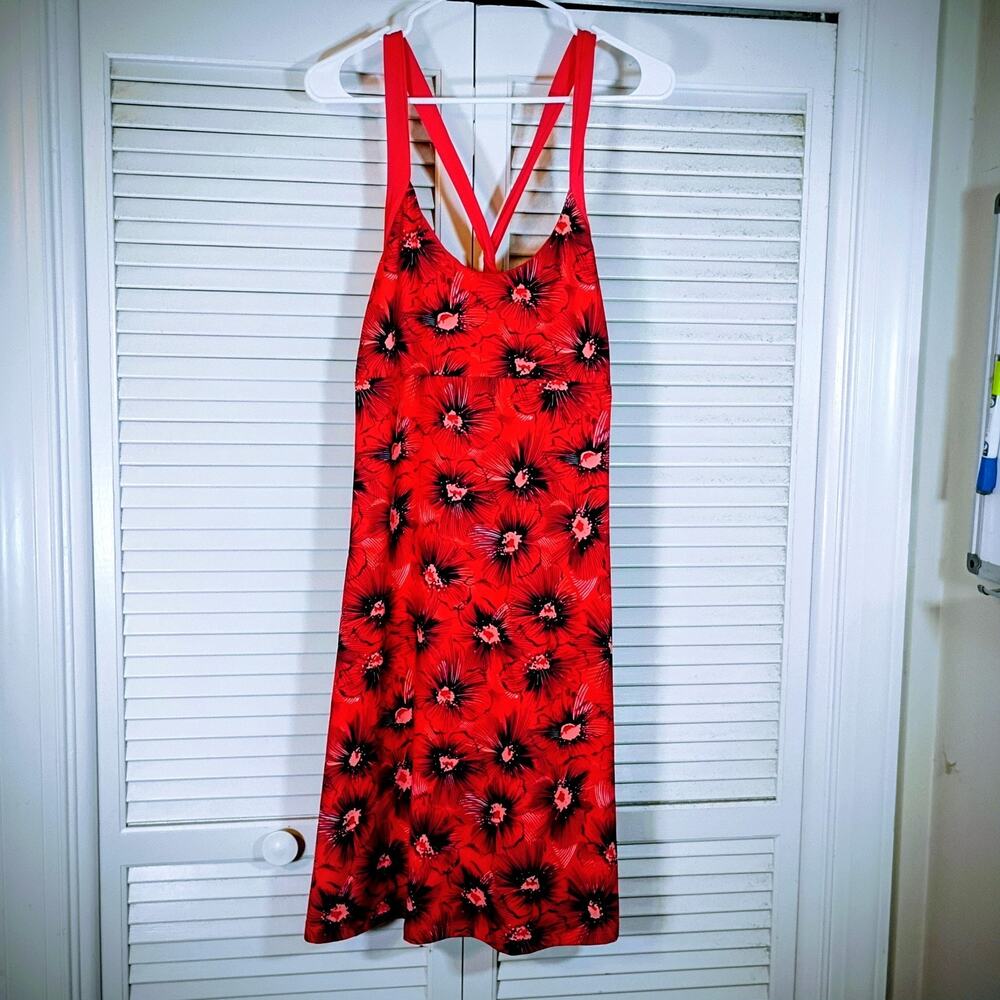 Patagonia Margot Dress Women L Large Red Floral Crossback A-Line Sun Dress SP16